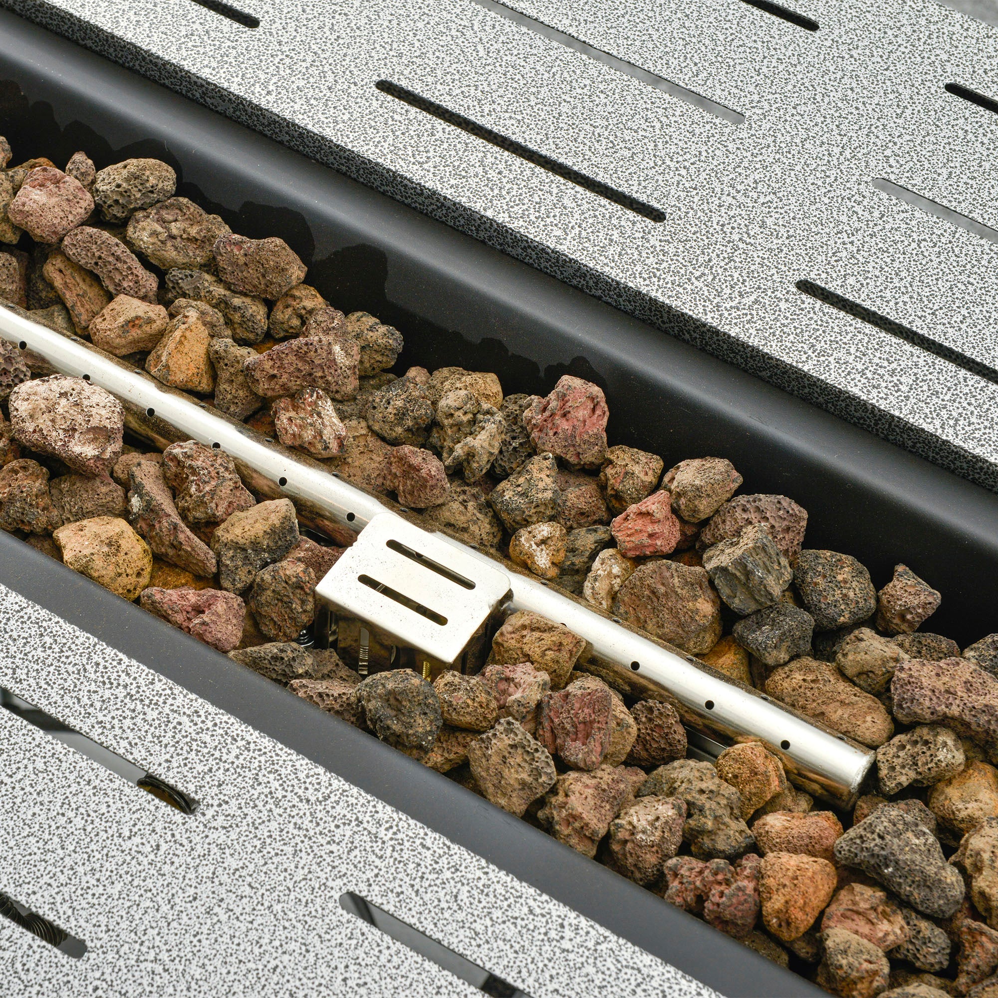 Kozy Propane Gas Fire Pit Table, 50000BTU Smokeless Firepit Outdoor Patio Heater with Protective Cover, Lava Rocks and Lid, 107cm x 51cm x 63cm, Silver Grey