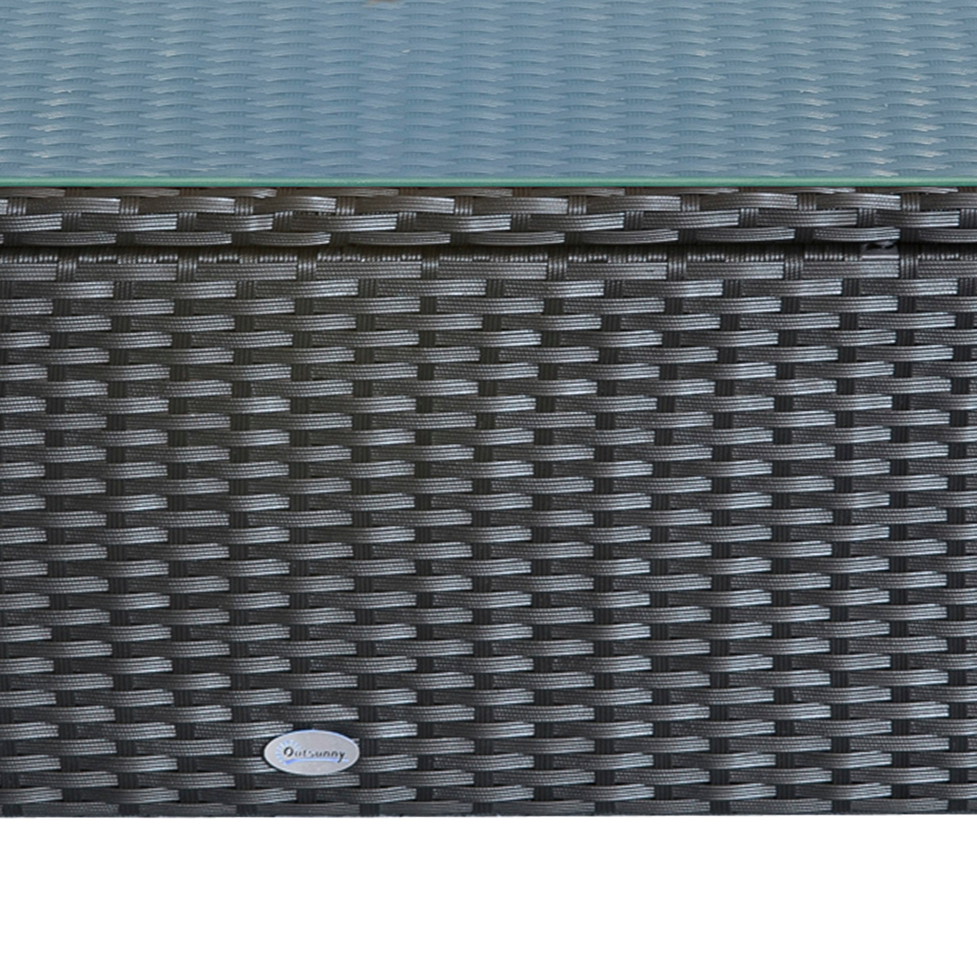 Kozy PE Rattan Coffee Table, Rectangular Outdoor Coffee Table with Tempered Glass Top, 70 KG Capacity for Garden, Balcony, Terrace, Patio, Black