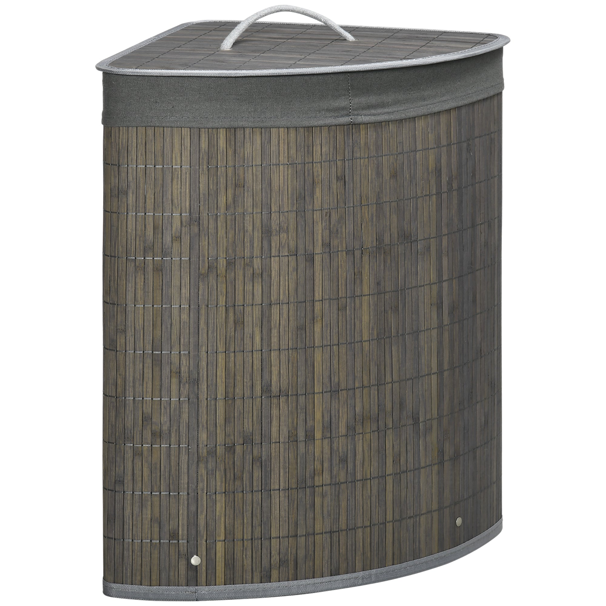 Bamboo Laundry Basket with Lid, 55 Litres Laundry Hamper with Removable Washable Lining, Corner Washing Baskets, 38 x 38 x 57cm, Brown
