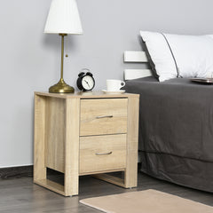 HOMCOM Bedside Table with 2 Drawers, Modern Boxy Design, Elevated Base, Melamine Finish, Bedroom Storage, Oak Brown