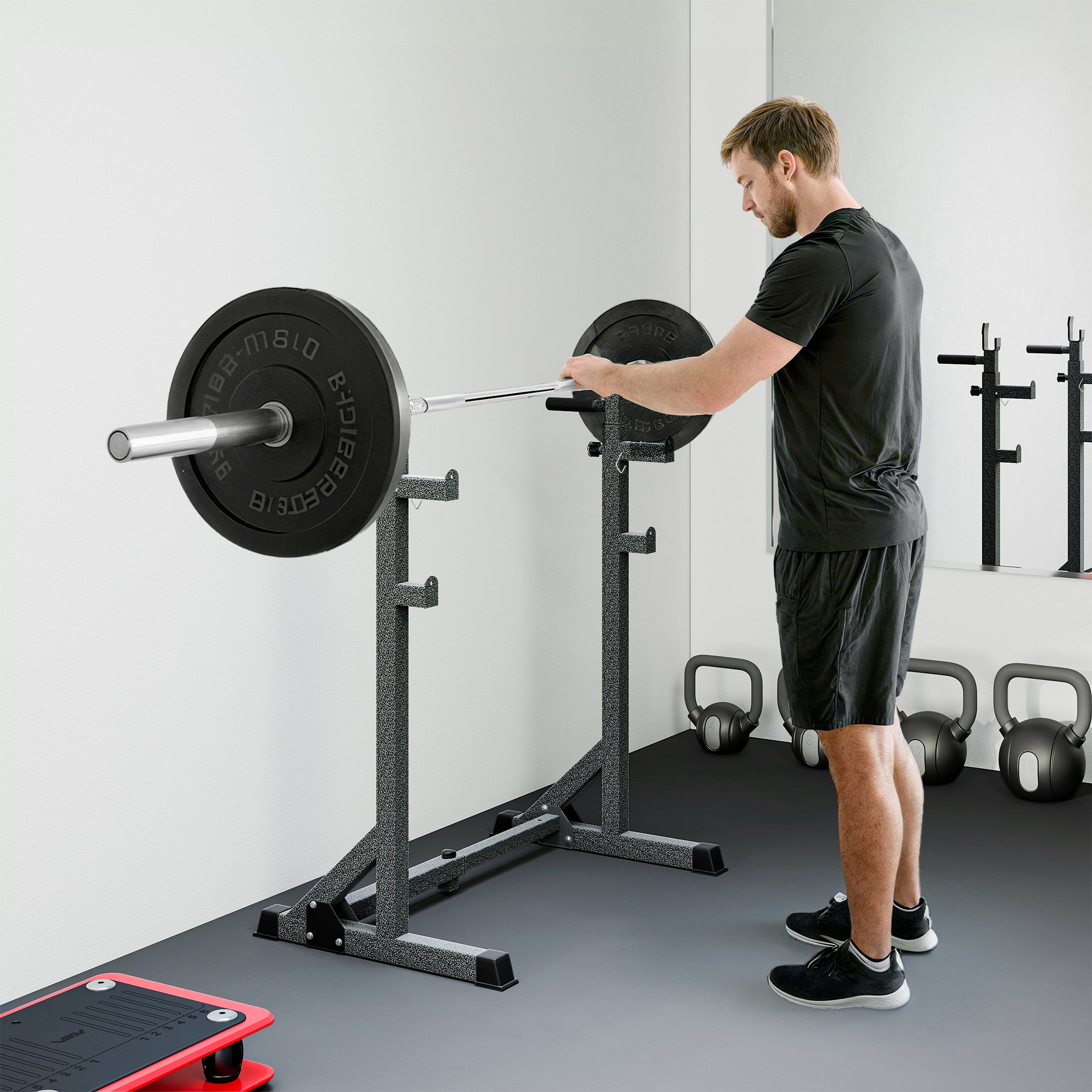 Kozy Heavy Duty Barbell Squat Rack, Adjustable and Multifunctional Weight Power Stand, for Home, Gym - Black