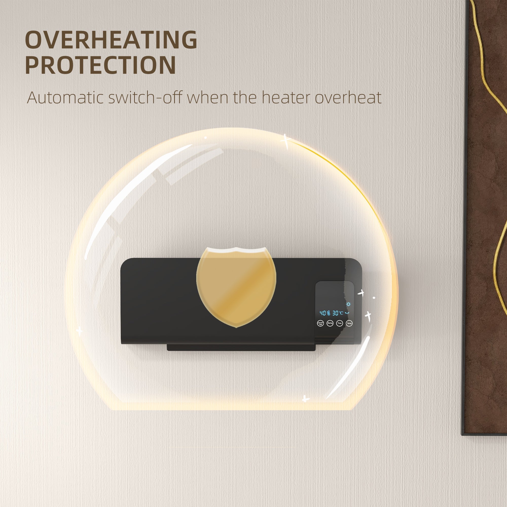 Kozy - 2000W Wall Mounted Heater, 18-45°C Temperature, Black