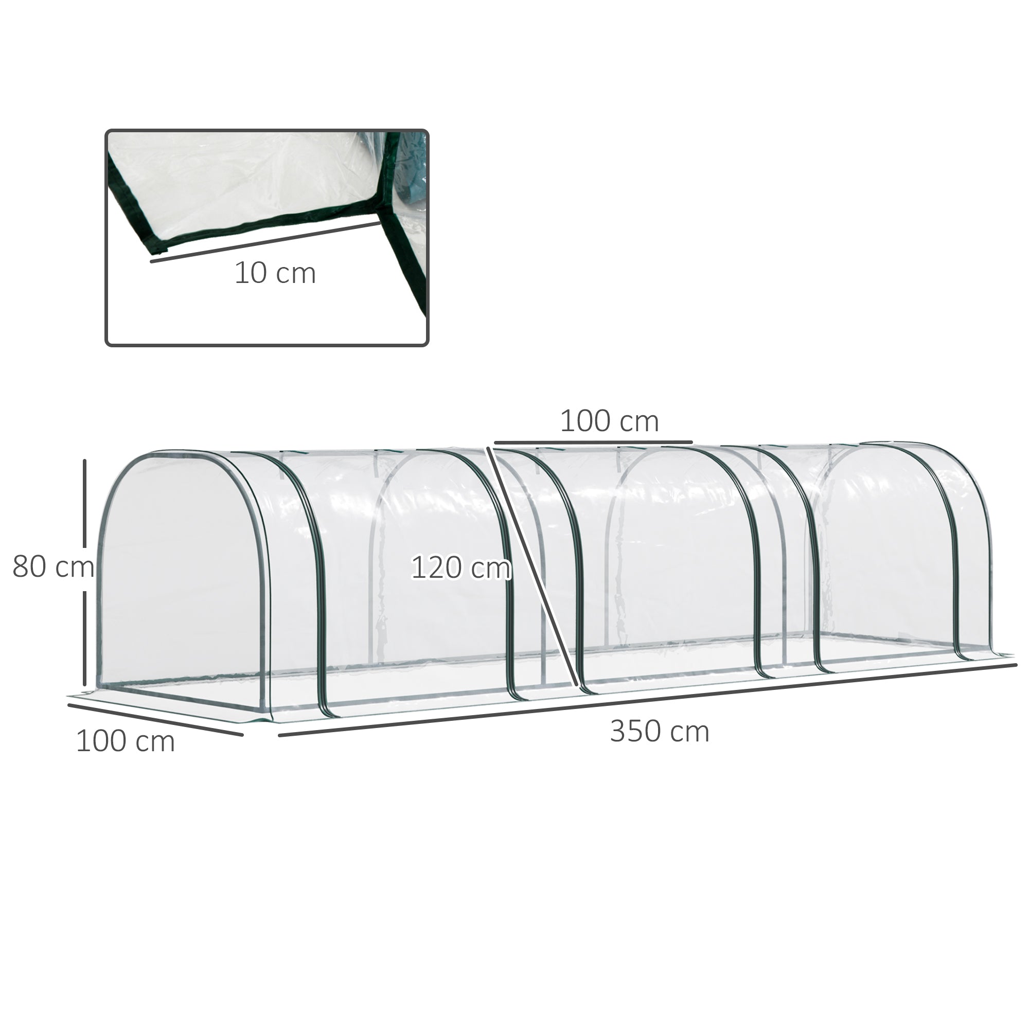 Kozy Mini Greenhouse, Small Polytunnel Green House with Zipped Doors, Steel Frame for Garden Patio, 300 x 100 x 80cm, Clear