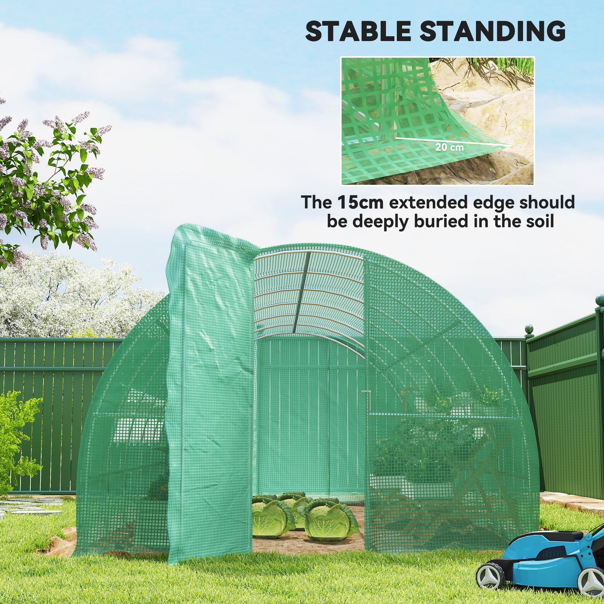 Kozy Large Polytunnel Walk In Greenhouse, Plant Gardening Tunnel Green House with Metal Hinged Door, Galvanised Steel Frame & Mesh Windows, Green (3 x 6 m)