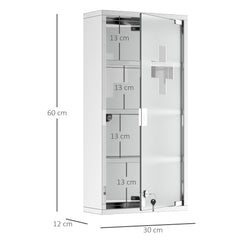 HOMCOM Stainless Steel Medicine Cabinet, 4 Tier Wall Mounted with Glass Lockable Door, Storage Shelves, 60Hx30Wx12D(cm)