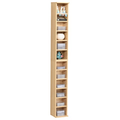 HOMCOM 204 CD Media Display Shelf Unit Set of 2 Blu-Ray DVD Tower Rack w/ Adjustable Shelves Bookcase Storage Organiser, Natural Wood Color