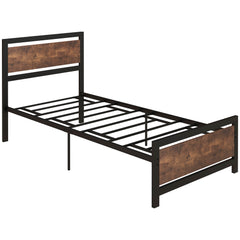 Kozy Single Size Metal Bed Frame with Headboard & Footboard, Strong Slat Support Solid Bedstead Base w/ Underbed Storage Space, Bedroom Furniture For Adults