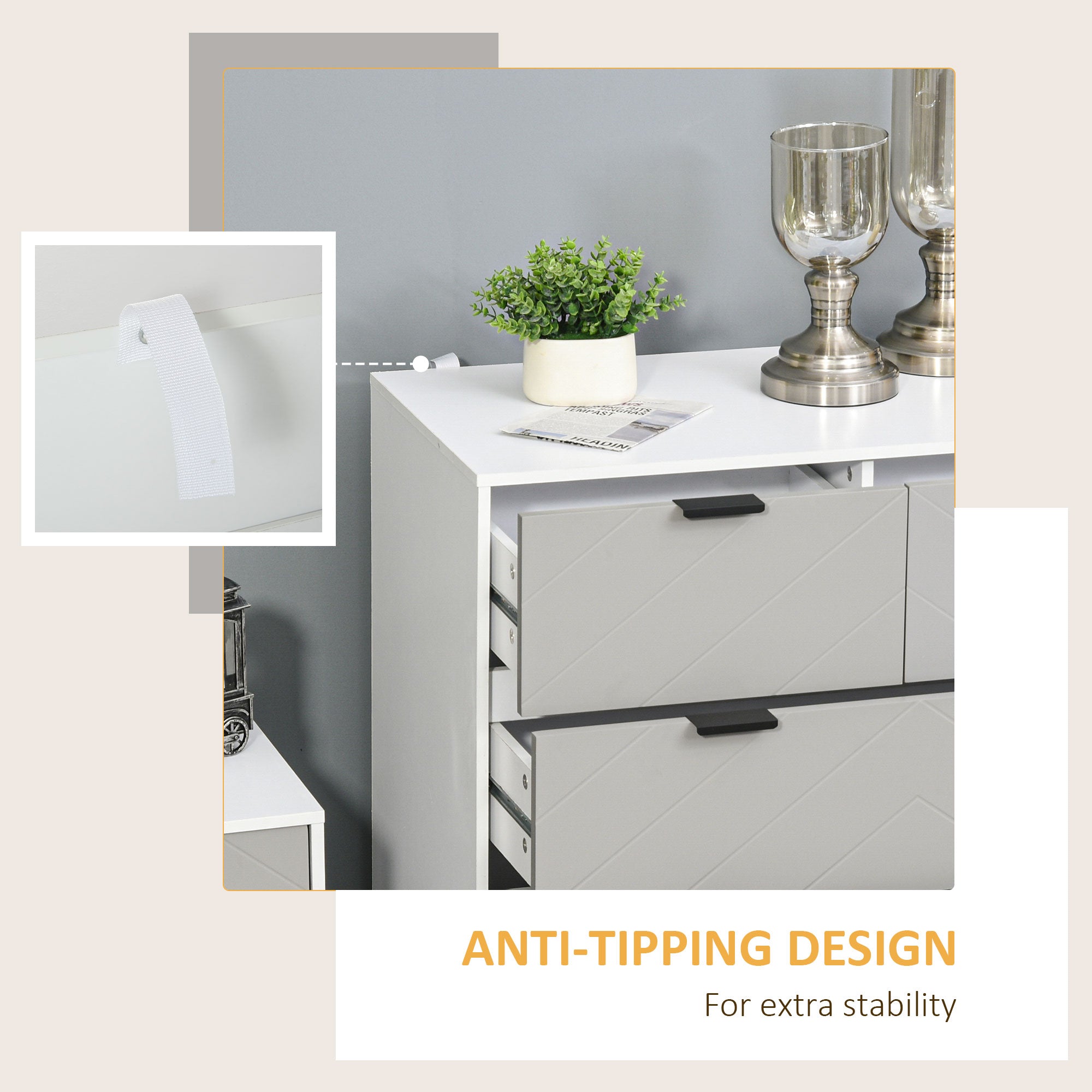 Kozy Chest of Drawers with Metal Handles Freestanding Dresser for Bedroom, Living Room