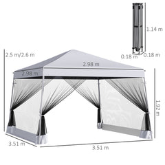 Kozy Outdoor Garden Pop-up Gazebo Canopy Tent Sun Shade Event Shelter Folding with Adjustable Height, Mesh Screen Side Walls 3.5 M × 3.5 M Base / 3 M × 3 M Top, White