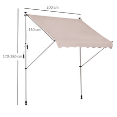 Outsunny 2x1.5m Garden Patio Manual Awning Canopy Sun Shade Shelter Adjustable Aluminium Frame Awning Beige