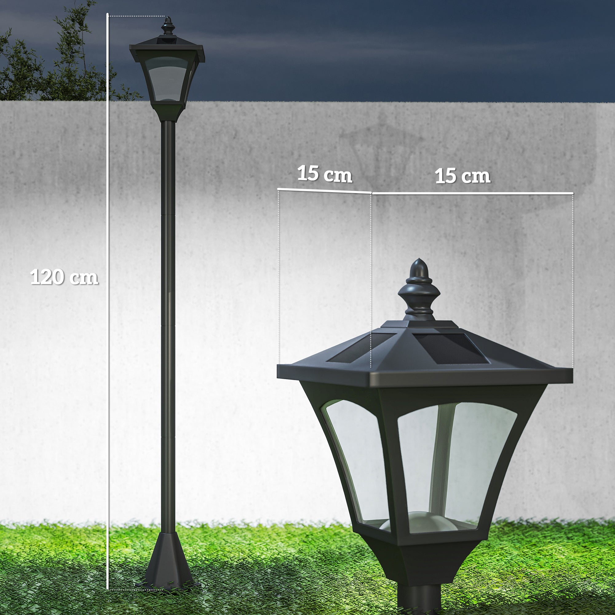 Kozy 1.2m Solar Powered Outdoor Lamp Post - Black