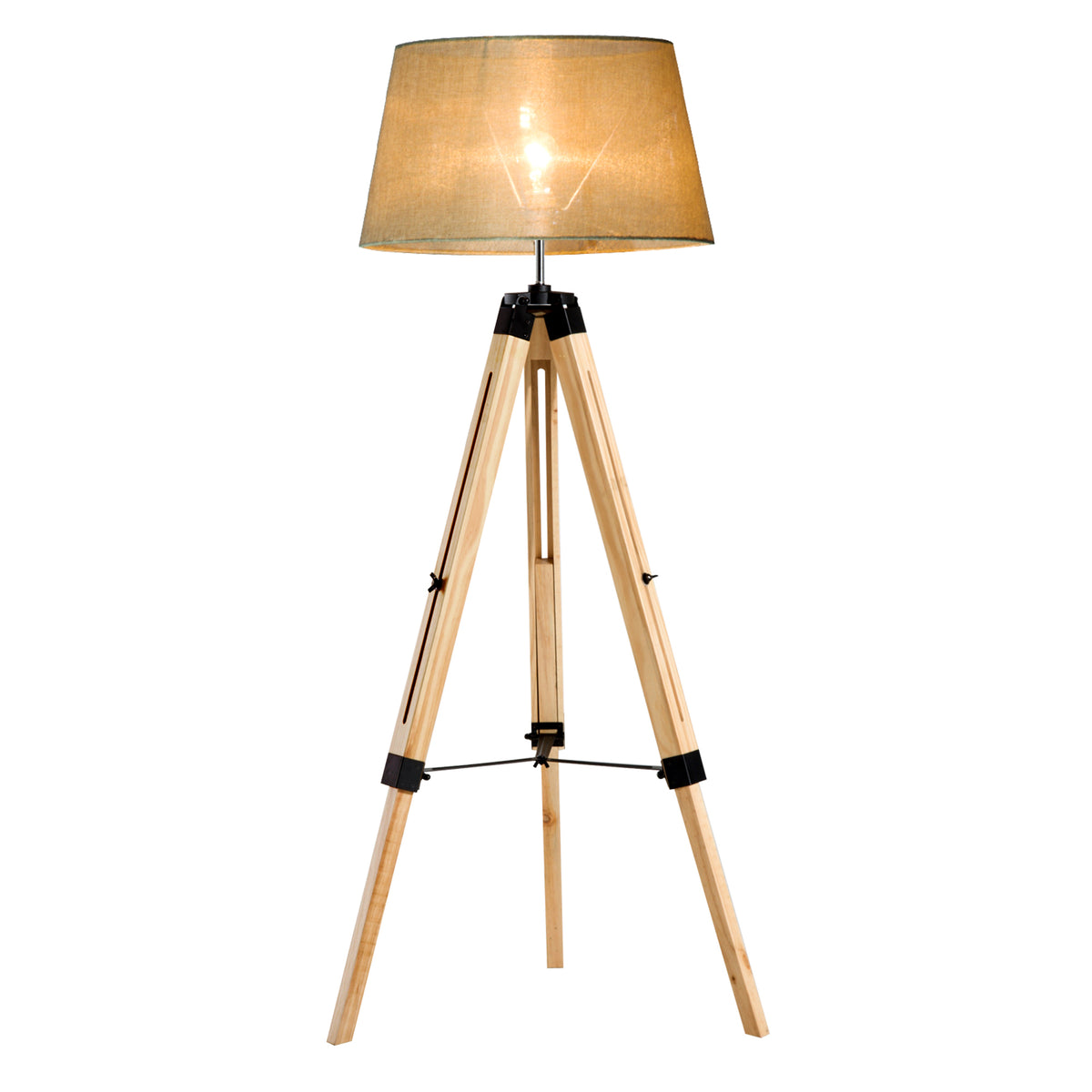 HOMCOM Tripod Floor Lamp Wooden Adjustable Modern Illumination Design E27 Bulb Compatible (Cream Shade) 99