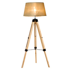 HOMCOM Tripod Floor Lamp Wooden Adjustable Modern Illumination Design E27 Bulb Compatible (Cream Shade) 99