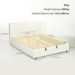 Kozy - King Size Ottoman Bed Frame, with Front Drawer - Cream