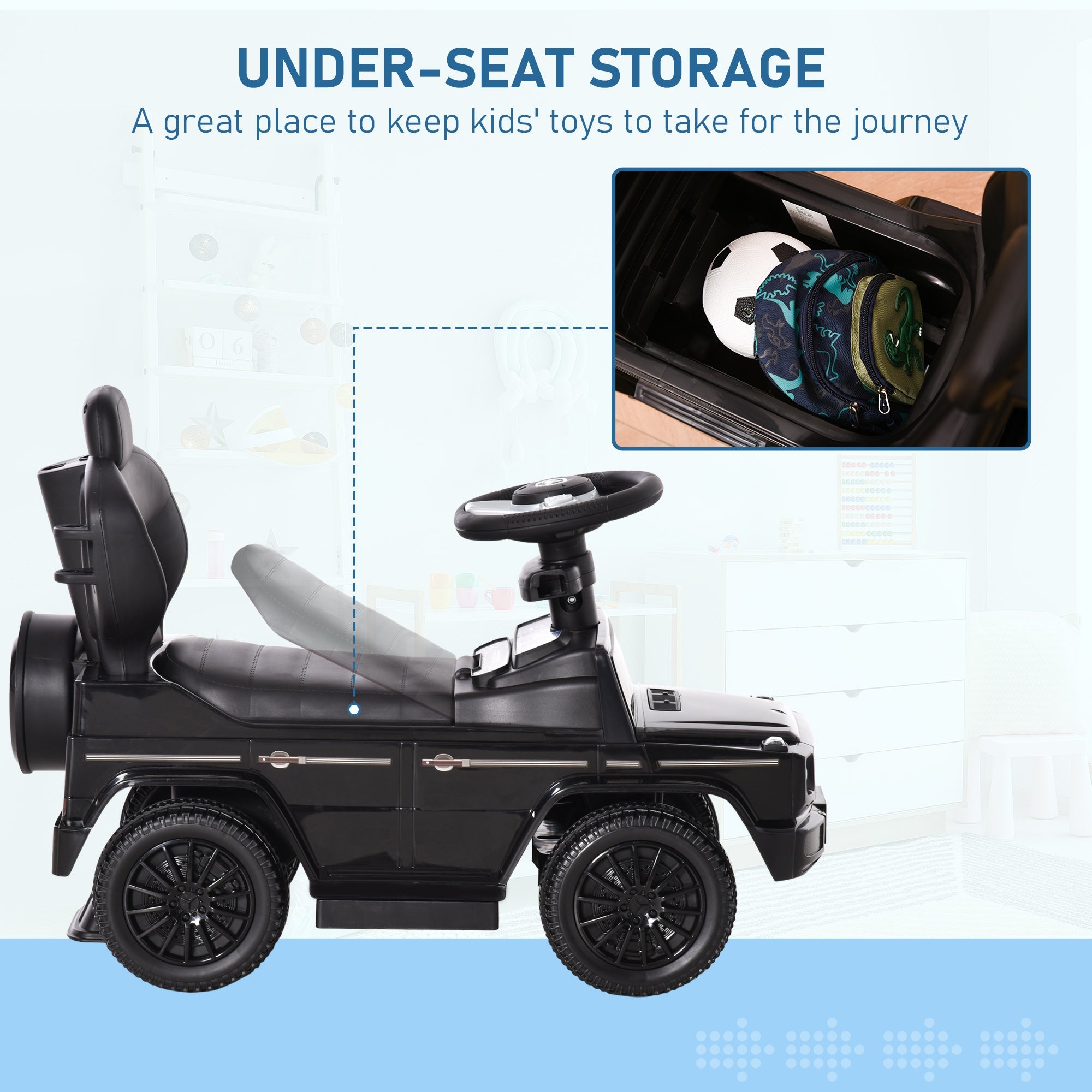 HOMCOM Ride-On Car Push Along Car Mercedes-Benz G350 Sliding Walker Foot to Floor Slider Stroller Toddler w/ Steering Wheel, Black | Aosom UK
