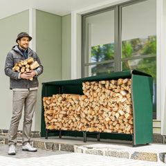 Kozy - Firewood Rack with Waterproof Cover, Heavy Duty Metal Log Store Indoors, Log Storage Holder for Outdoor Indoor Fireplace, 200 x 36 x 99 cm, Dark Green