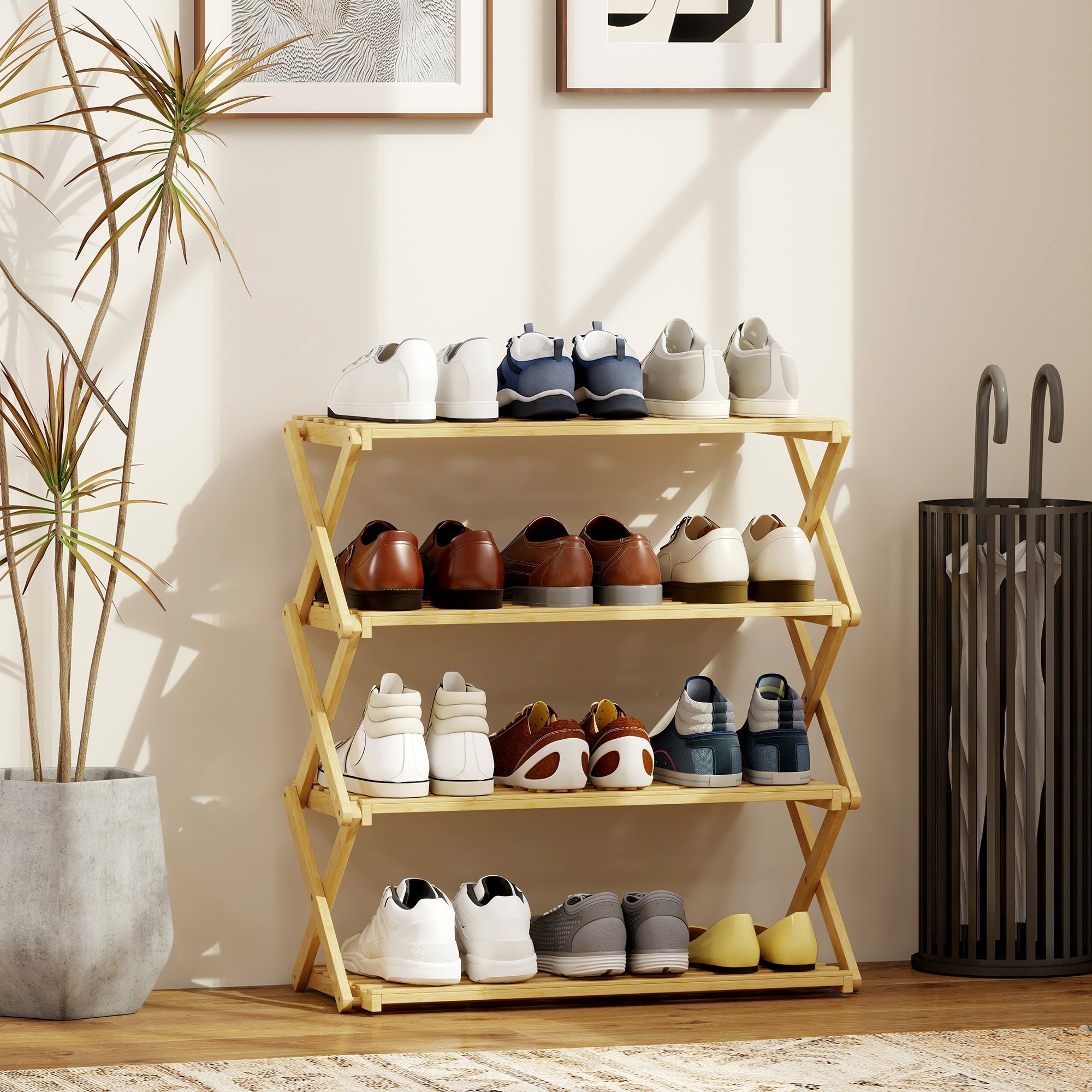 Kozy 4-Tier Bamboo Shoe Rack, No Assembly - Natural