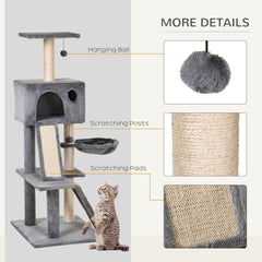 PawHut Cat Tree Tower, 51" Activity Centre with Condo, Scratching Posts, Ladders, Toys, Ideal for Climbing, Relaxing & Playing