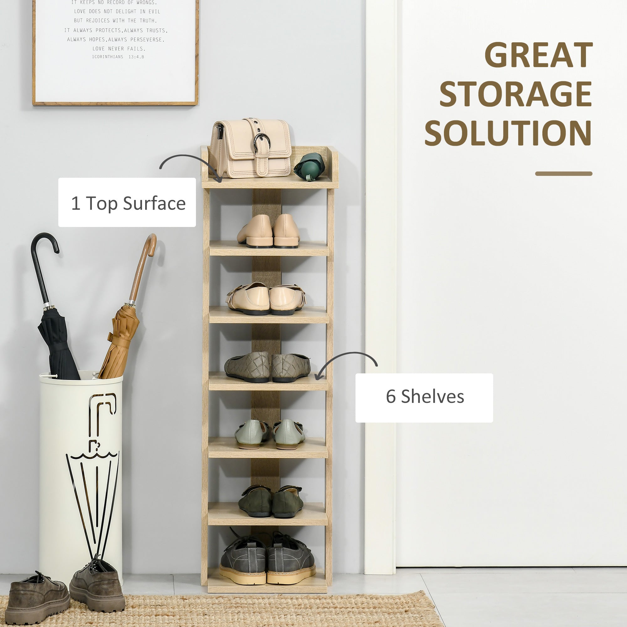 Kozy 7 Tier Shoe Rack Organizer Storage Shelf Wooden Display Cabinet for Entryway Living Room Bedroom Oak