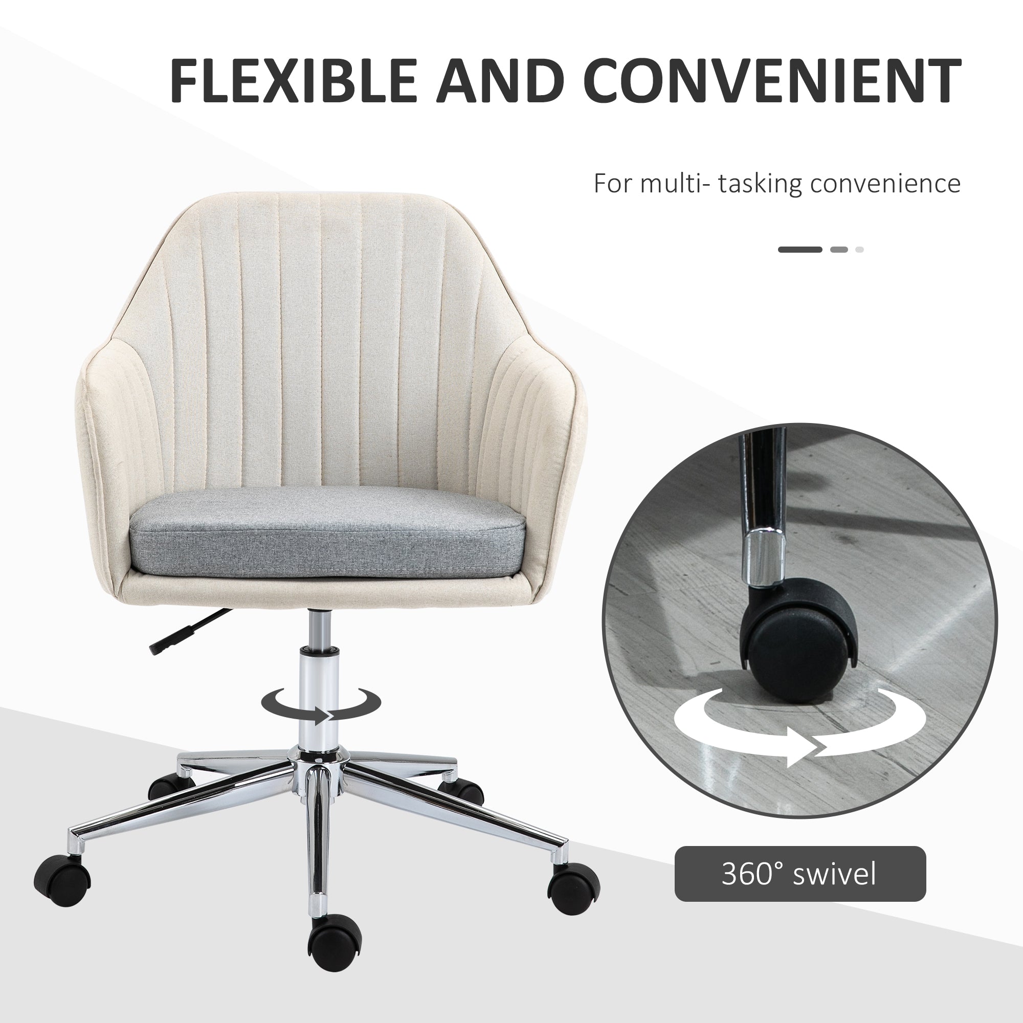 Kozy Home Office Chair Comfortable Computer Desk Chair Swivel Task Chair with Golden Base, Vanity Chair for Teens Adults Bedroom, Beige