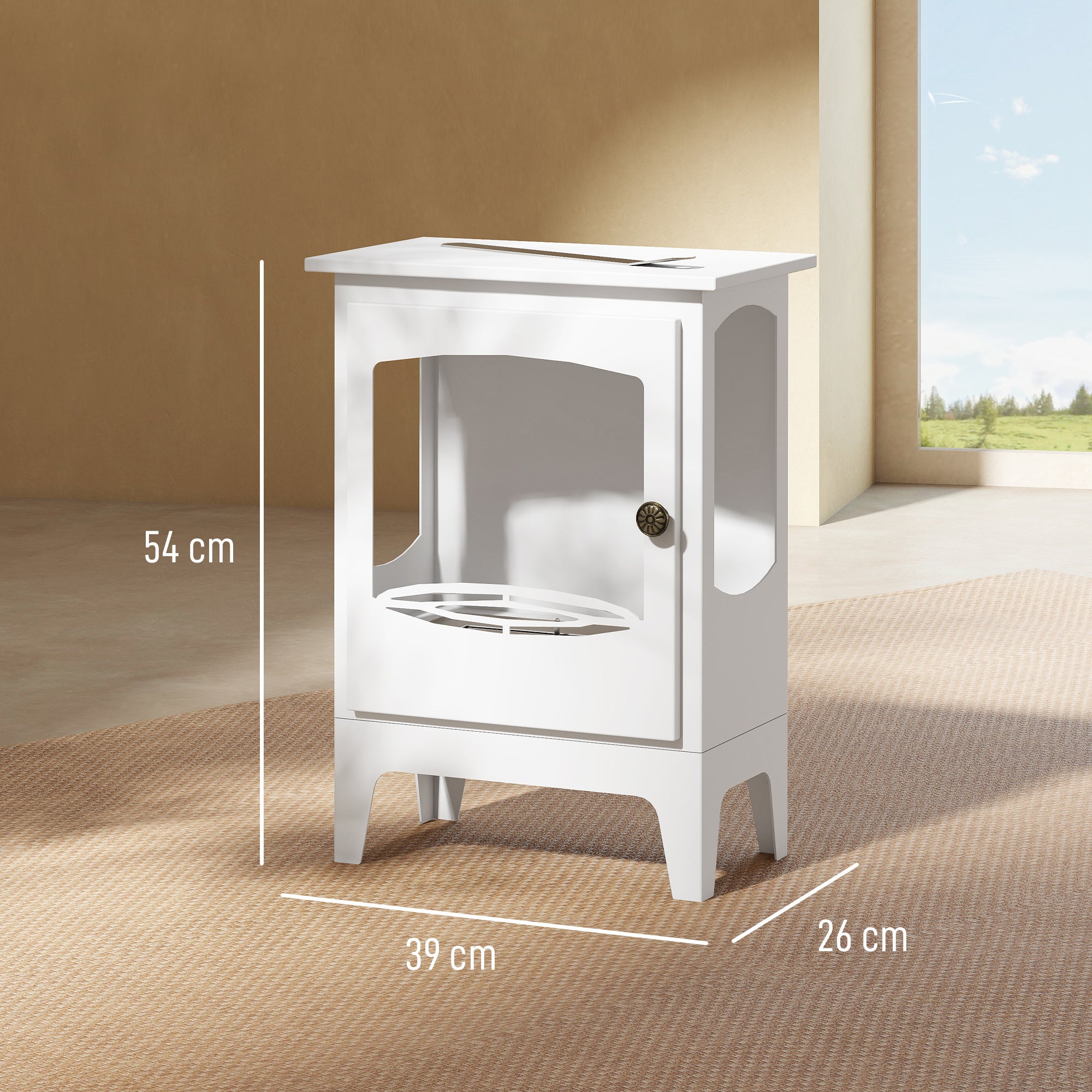 Kozy - Freestanding Ethanol Fireplace, Steel Bioethanol Fireplace with Stainless Steel Flame Snuffer, 1.2L Tank, 3 Hours Burning Time for Indoor, White