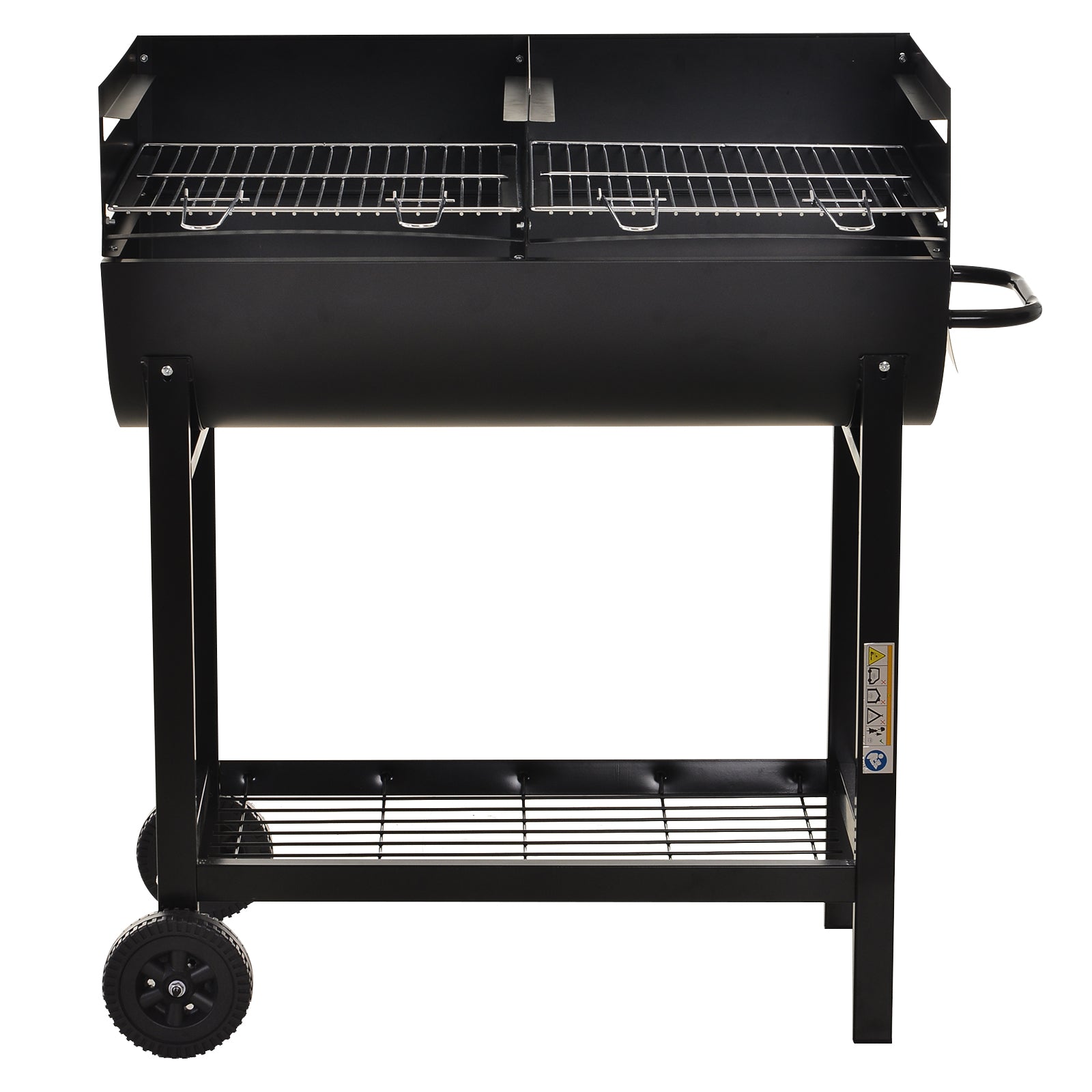 Outsunny Charcoal Barbecue Grill Garden BBQ Trolley w/ Dual Grill, Adjustable Grill Nets, Heat