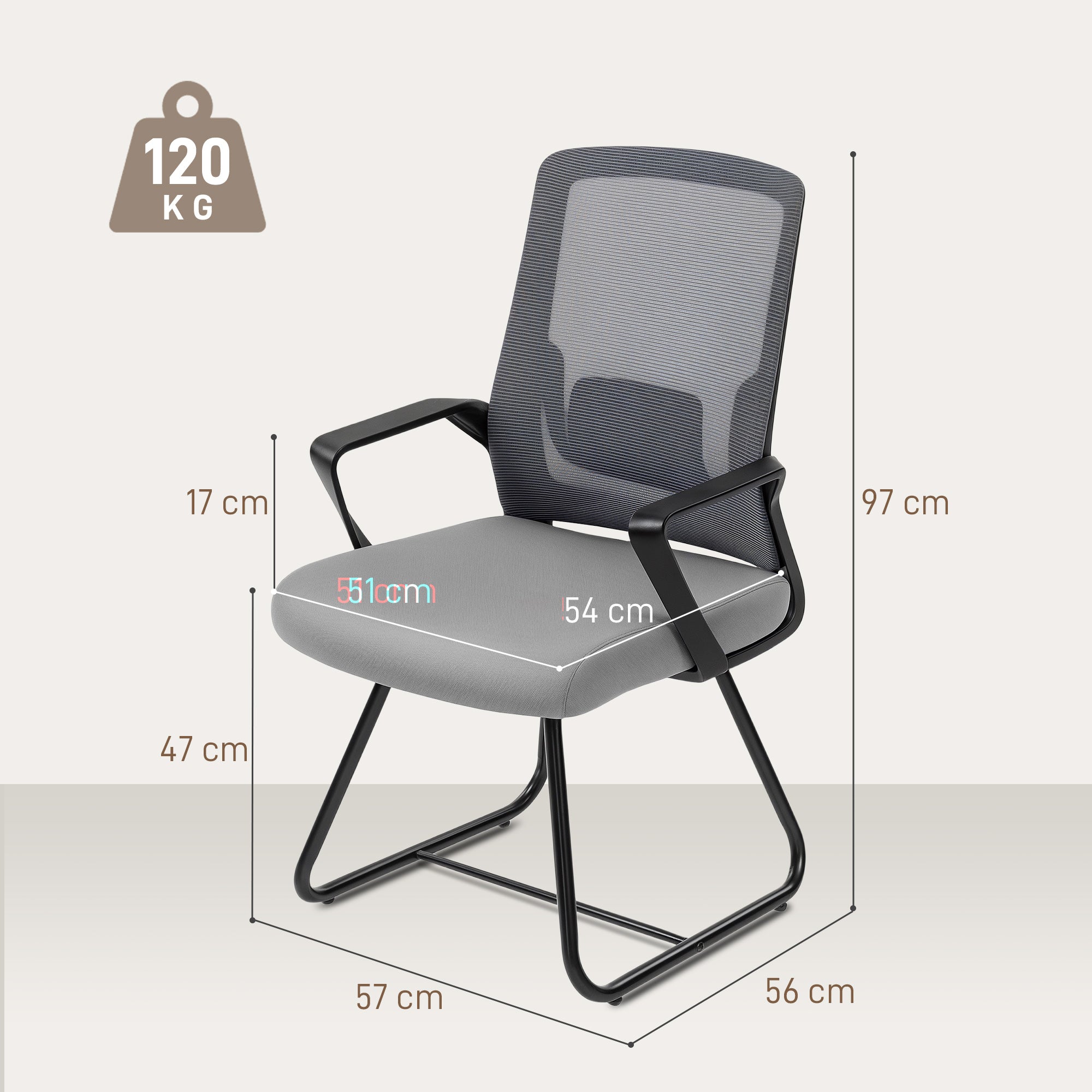 Kozy Desk Chair No Wheels, Office Chair with Mesh Back, Lumbar Support, Metal Base for Waiting Room, Conference Room, Dark Grey
