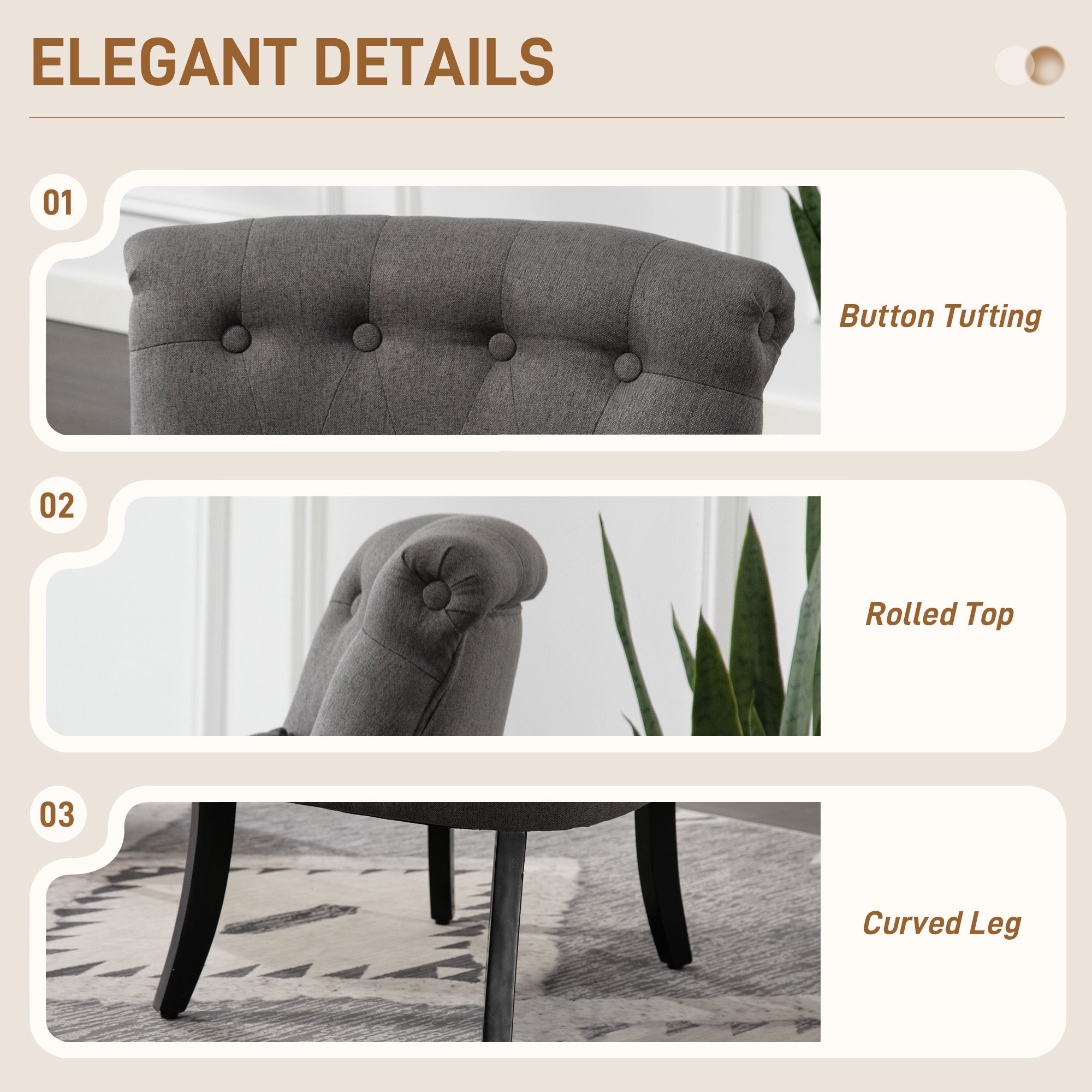 Kozy - Fabric Single Sofa Dining Chair Tub Chair Upholstered W/ Pillow Solid Wood Leg Home Living Room Furniture Charcoal Grey