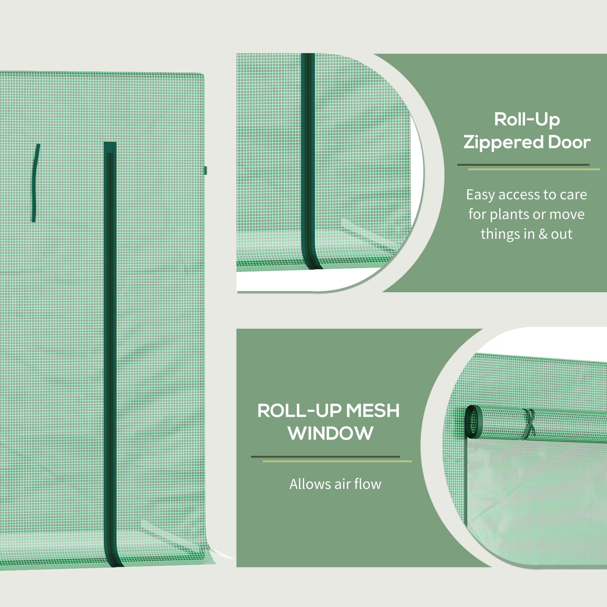 Kozy Small Walk-in Garden Greenhouse with Steel Frame, Large Roll-up Door and Windows, 200Lx76Wx168Hcm, Green