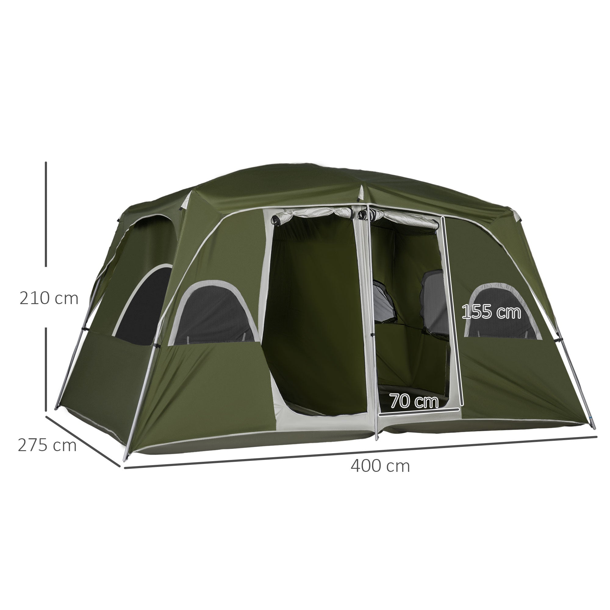 Kozy Camping Tent, Family Tent 4-8 Person 2 Room, with Large Mesh Windows, Easy Set Up for Backpacking Hiking Outdoor, Green