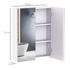 Kozy Mirror Cabinet, Wall Mount Bathroom Storage Cabinet with Adjustable Shelf, Double Door Cupboard, 60 x 15 x 75 cm, White