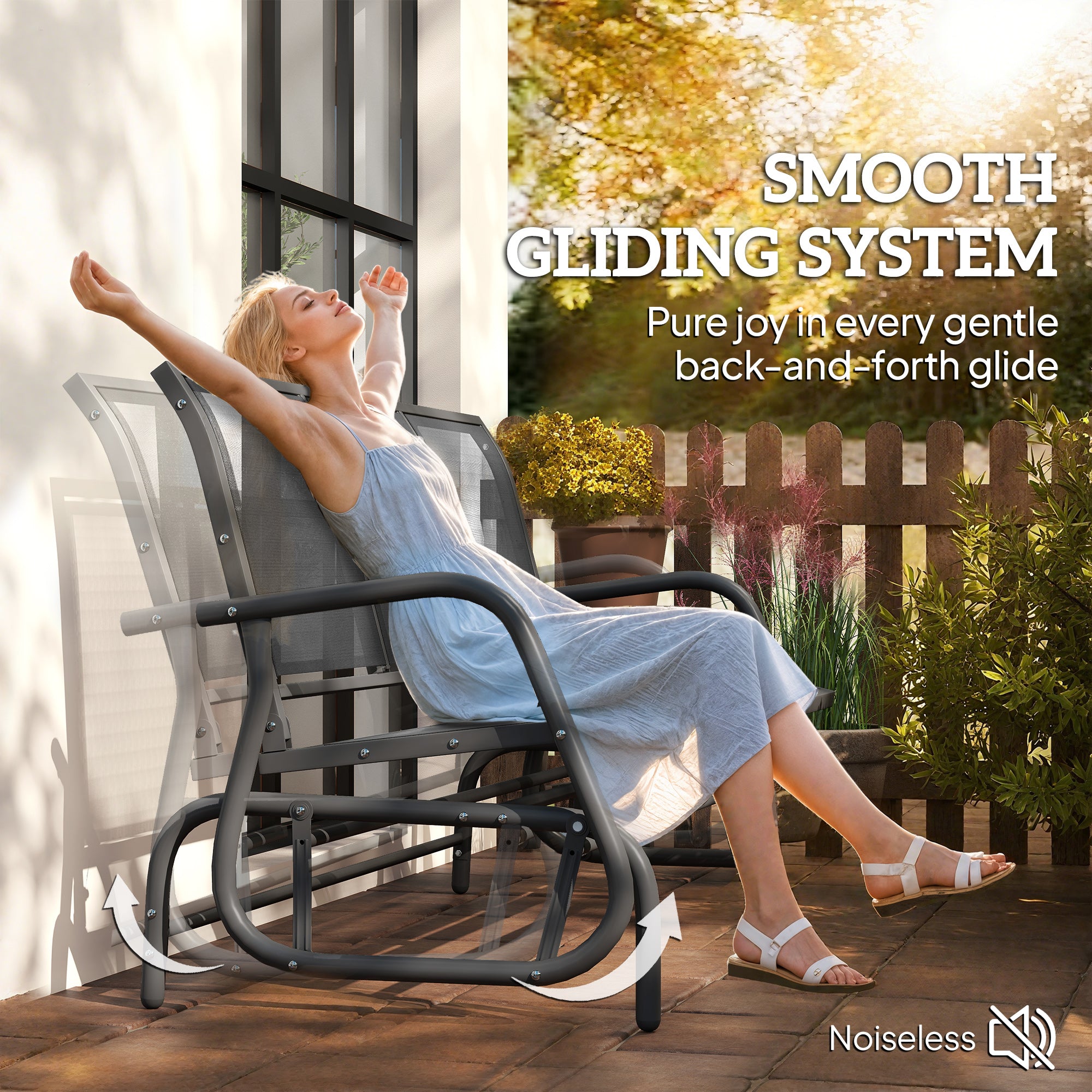 Kozy 3-Seat Glider Rocking Chair for 3 People Garden Bench Patio Furniture Metal Frame, Grey