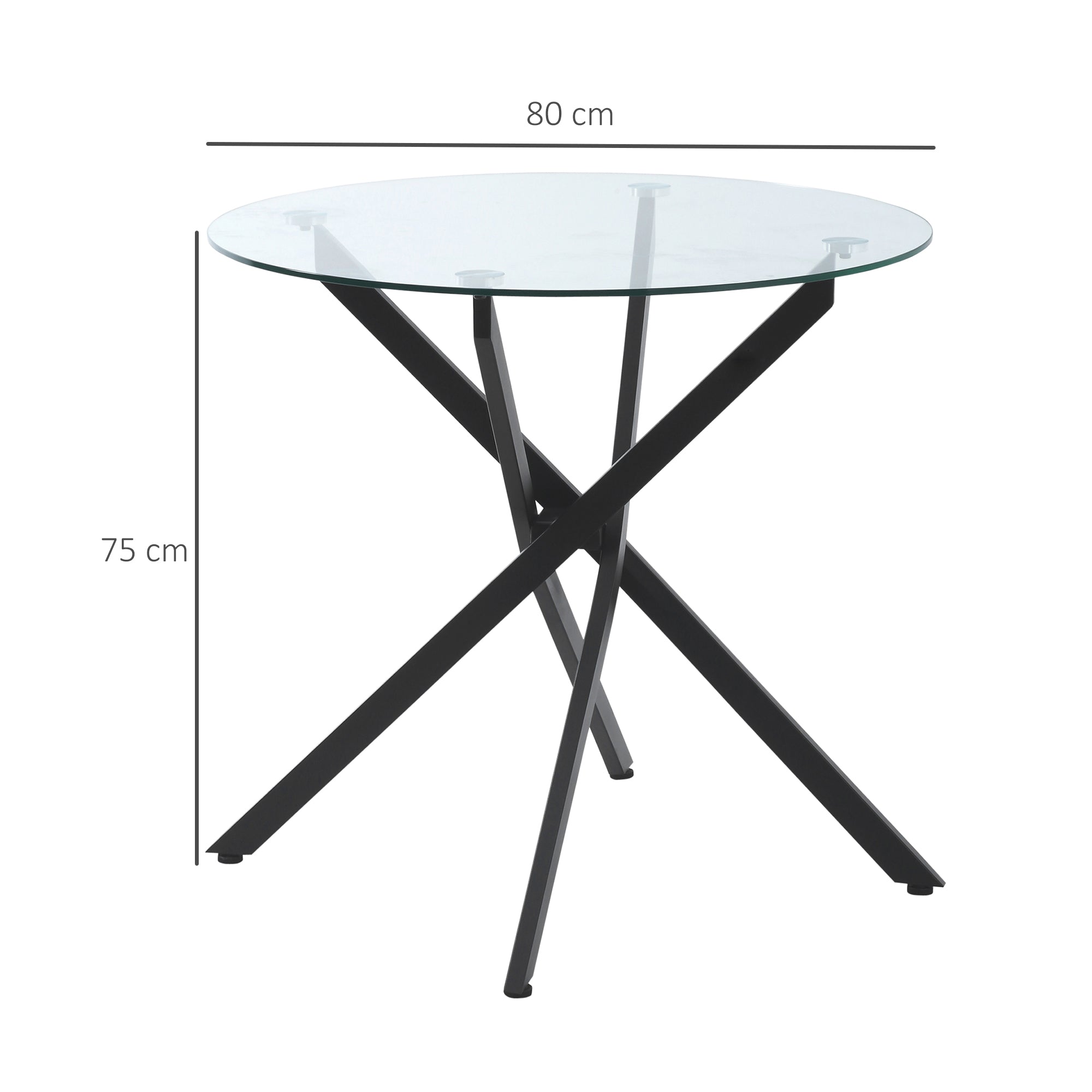 Kozy Dining Table with Clear Tempered Glass Top, Round Table with Metal Legs, Modern Kitchen Table for Dining Room Living Room, Black