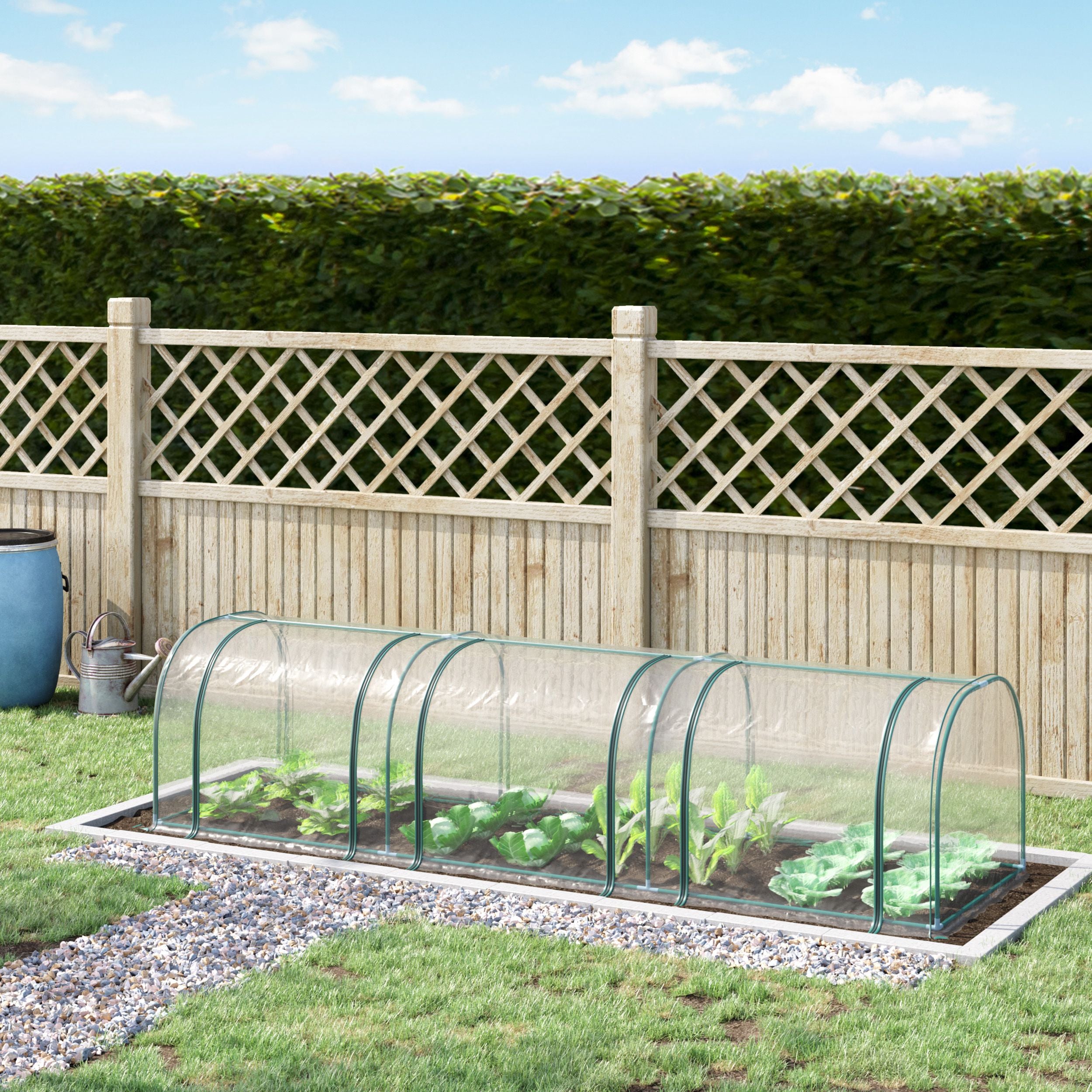 Kozy Mini Greenhouse, Small Polytunnel Green House with Zipped Doors, Steel Frame for Garden Patio, 300 x 100 x 80cm, Clear