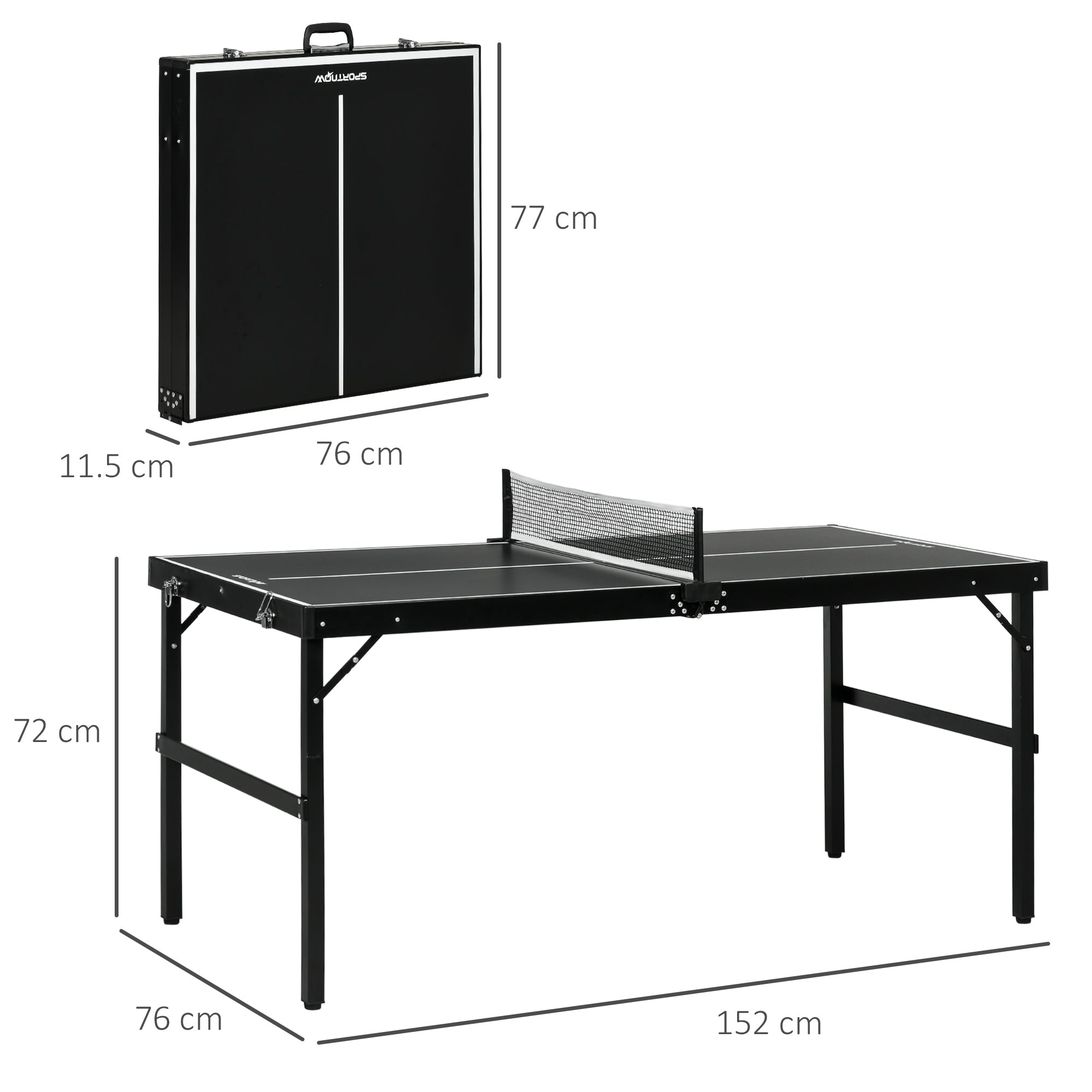 Kozy 5ft Mini Table Tennis Table, Folding Ping Pong Table with Net and Aluminium Frame, Portable Ping Pong Game Set for Indoor Outdoor Use, Black