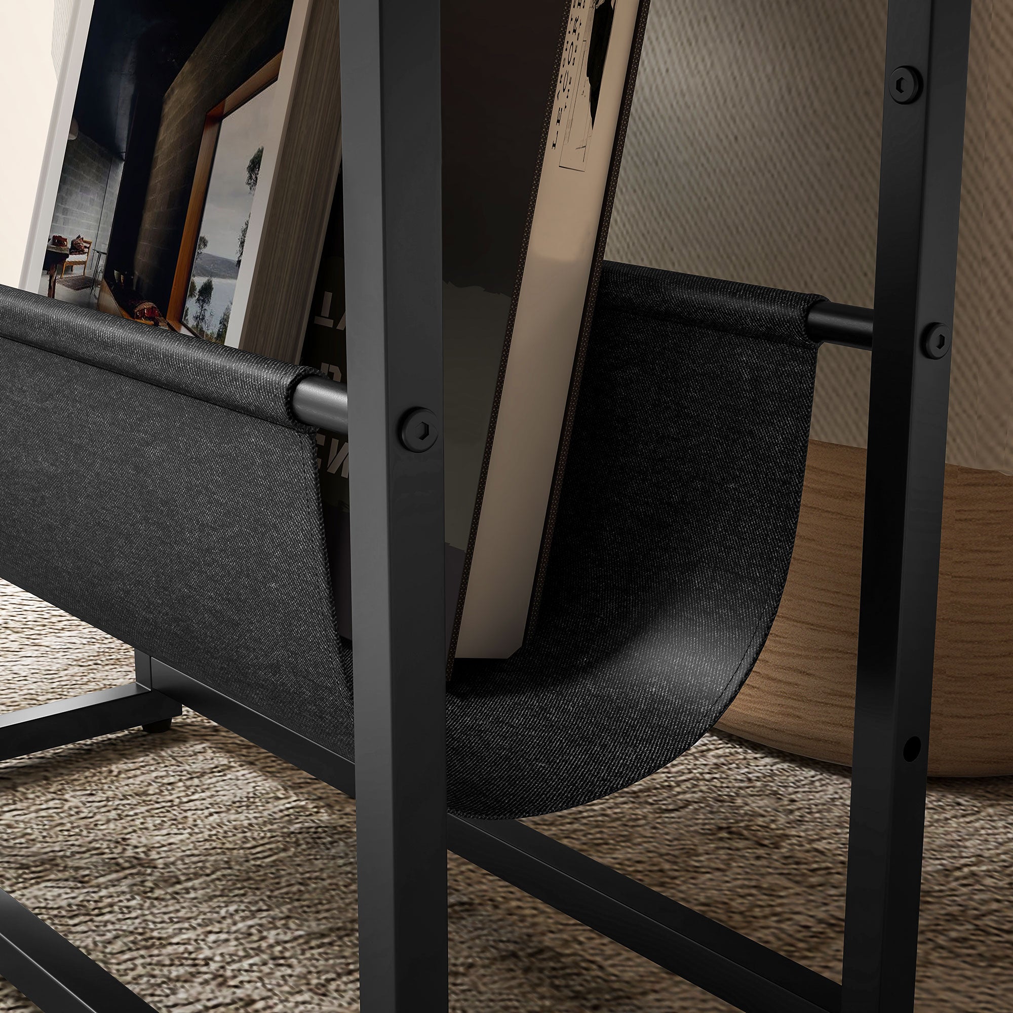 Kozy Narrow Side Table, End Table with 3-Tier Storage, V-Shaped Magazine Holder for Living Room, Bedroom, 43 x 18 x 56 cm, Ru