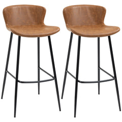 HOMCOM Bar Stools Set of 2, PU Leather Upholstered Bar Chairs, Counter Bar Stool with Backs and Steel Legs for Dining Room, Brown | Aosom UK