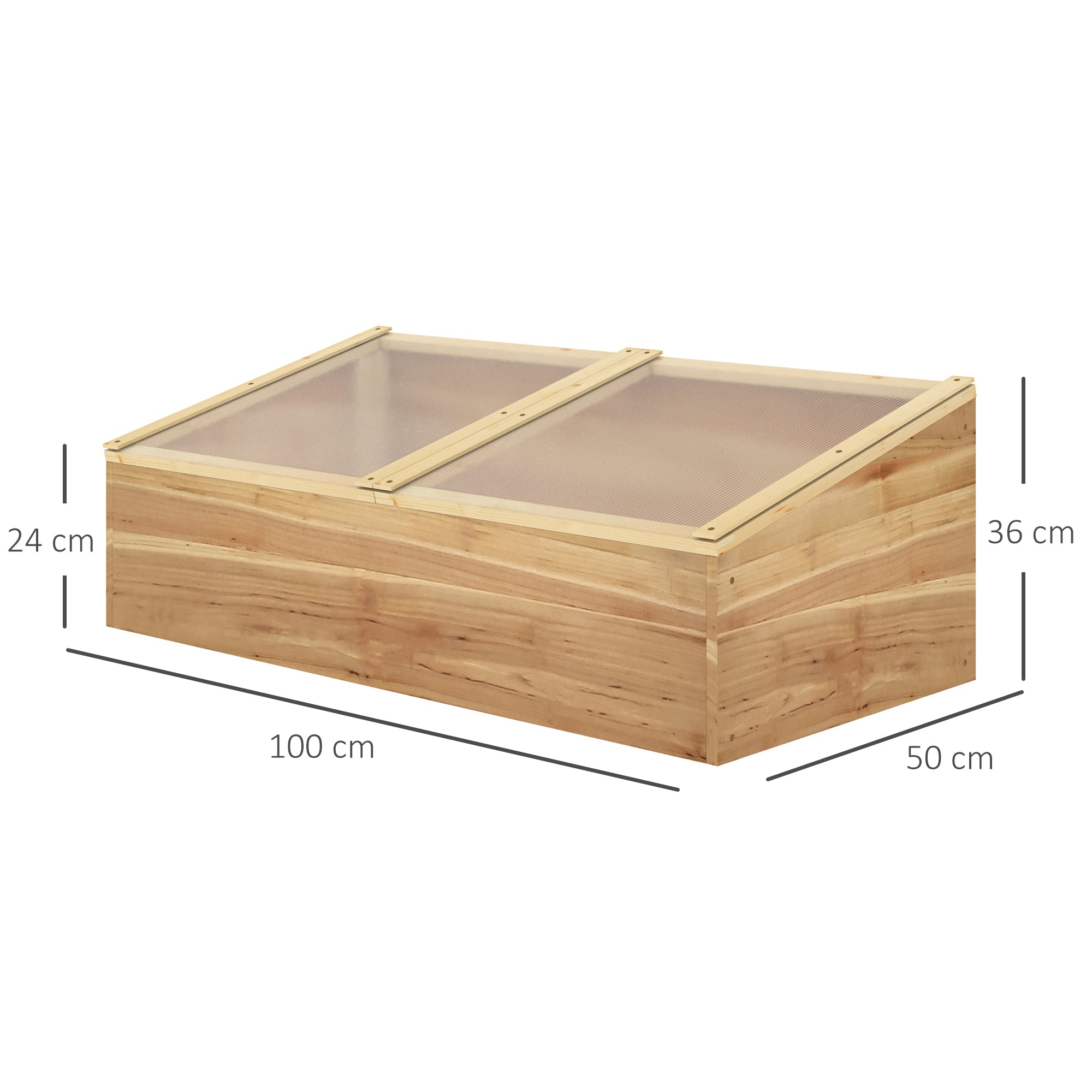 Kozy Wooden Cold Frame Greenhouse Garden Polycarbonate Grow House  with Independent Openable Top Covers for Flowers, Vegetables, Plants, 100 x 50 x 36 cm, Natural
