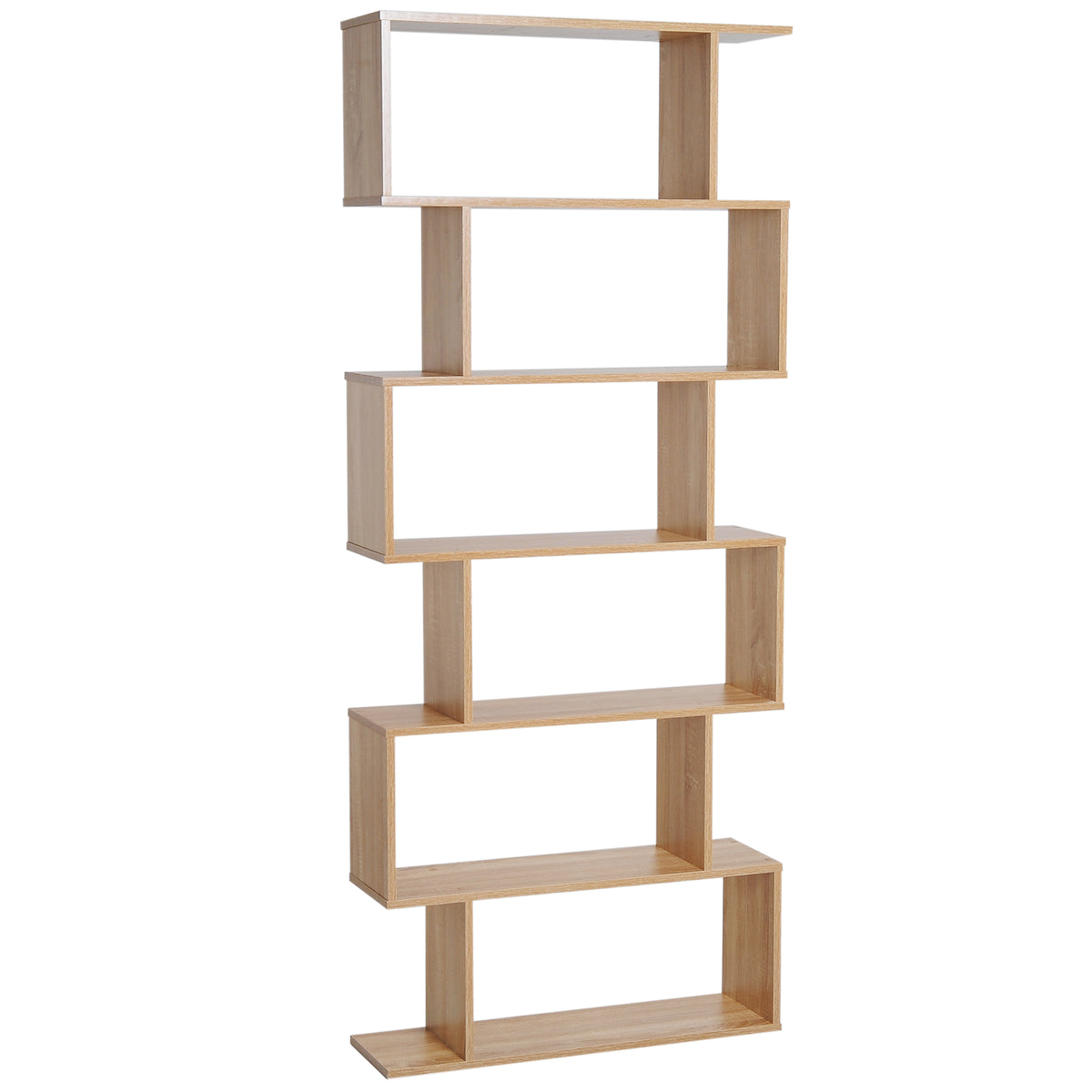 Kozy Bookcase, 6 Tier Shelf S Shaped Bookshelf, Storage Unit, Display Shelf for Living Room, Bedroom, Home Office, Plant, Oak