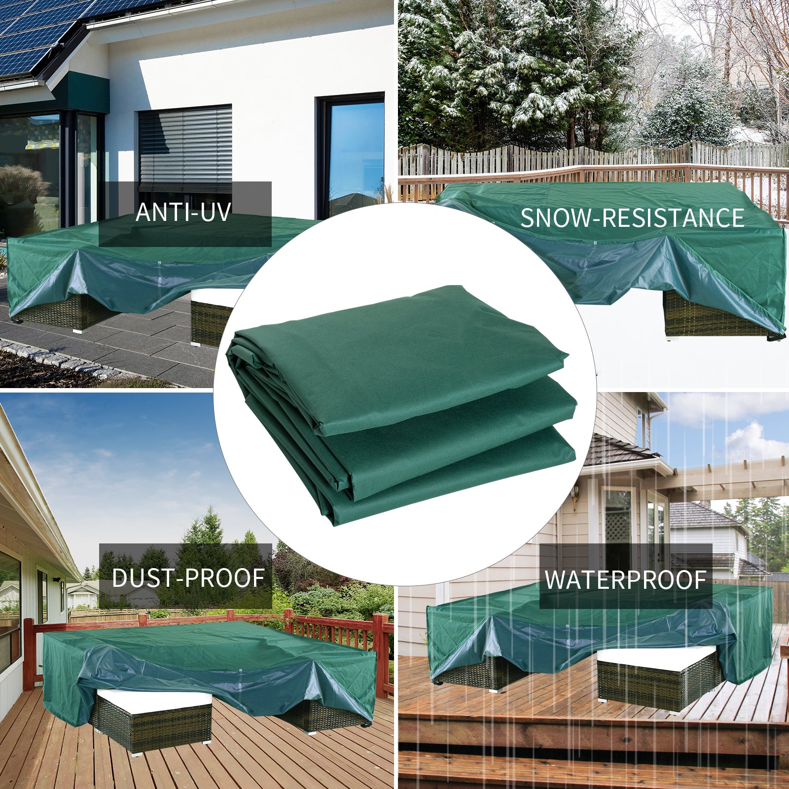 Outsunny Rattan Furniture Cover, UV and Rain Protective Outdoor Garden Rectangular Waterproof Shelter, 222x155x67cm, Green