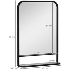 HOMCOM Black Rectangle Mirror Rectangular Wall Mirror with Storage Shelf for Fireplace/Entryway/Hallway/Living Room | Aosom UK