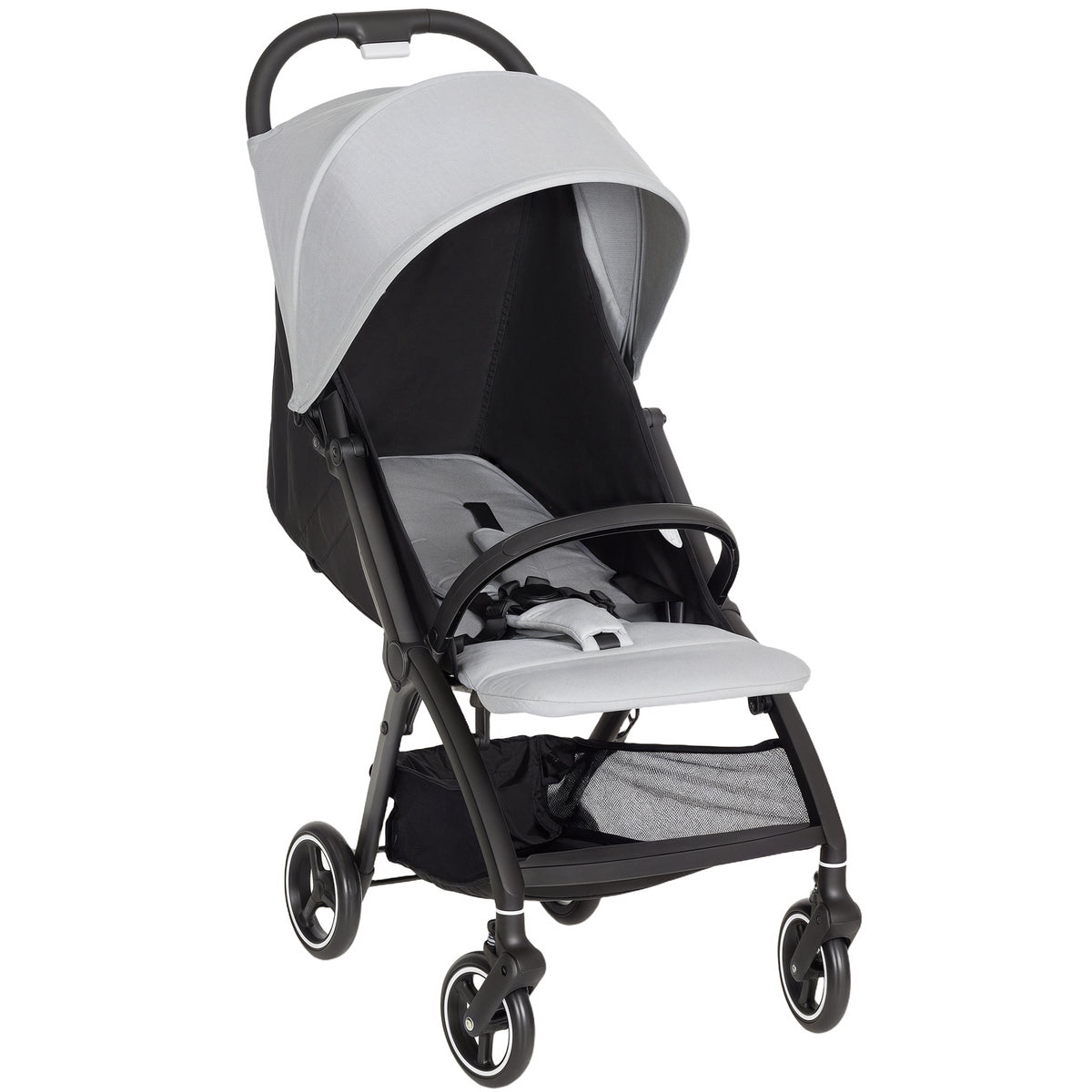 AIYAPLAY Travel Stroller, Lightweight Pushchair, Compact Buggy with Canopy, Basket and Multi-Position Recline, Light Grey