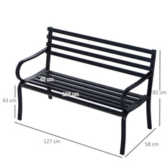 Outsunny 2 Seater Metal Garden Park Bench Porch Chair Furniture Patio Outdoor Park Loveseat Seat Black