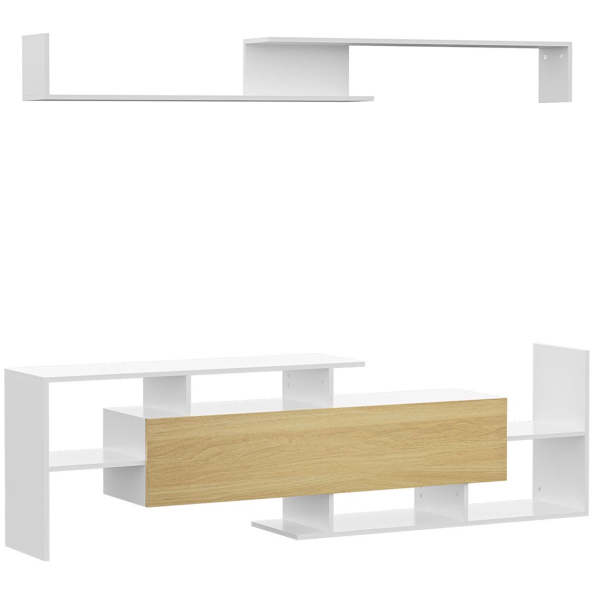 Kozy TV Cabinet with Wall Shelf for Wall-Mounted 65" TVs or Standing 40" TVs - White and Natural