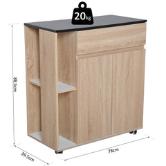 HOMCOM Kitchen Storage Trolley Cart Cupboard Rolling Island Shelves Cabinet With Door and Drawer Locking Wheels