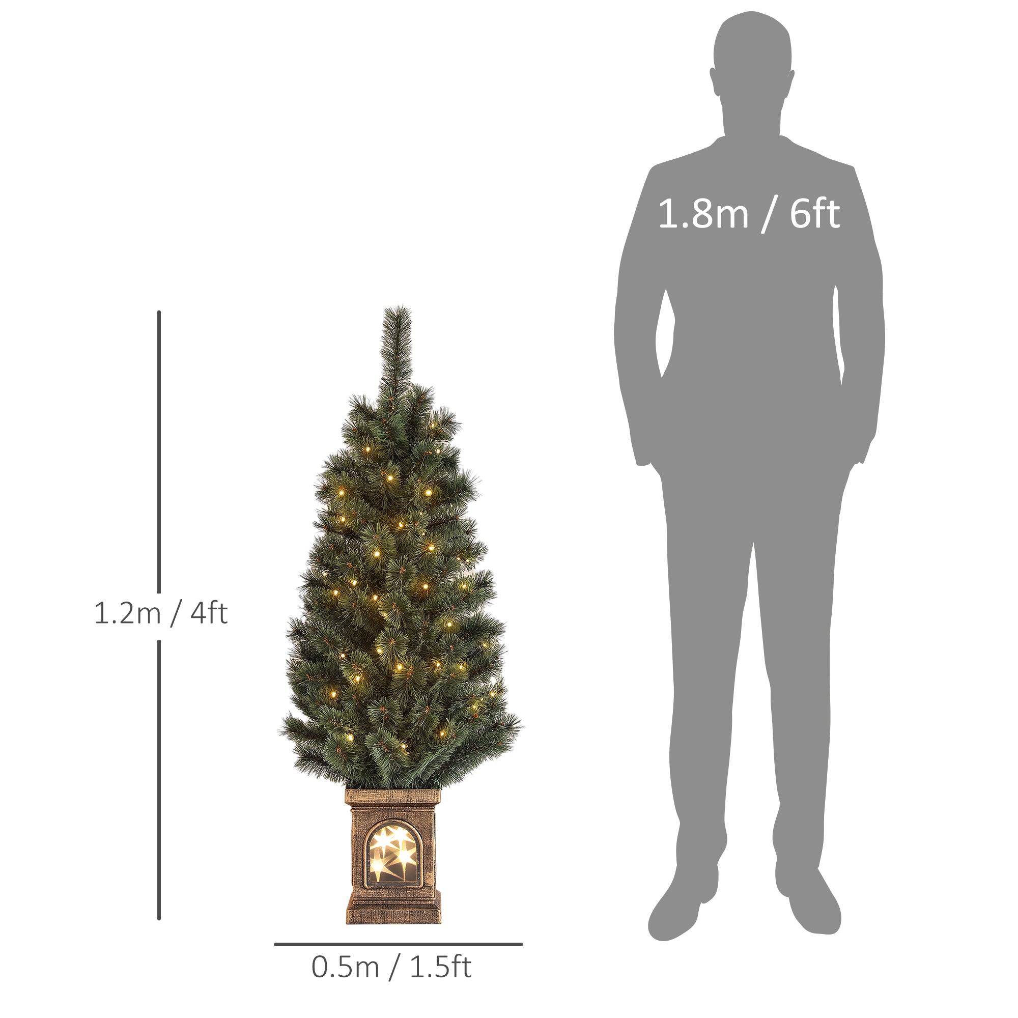 Kozy - 4ft Artificial Christmas Tree with 80 Warm White LED Lights, 8 Modes and Remote, Realistic Xmas Tree with Square Stand for Party Decoration, Green
