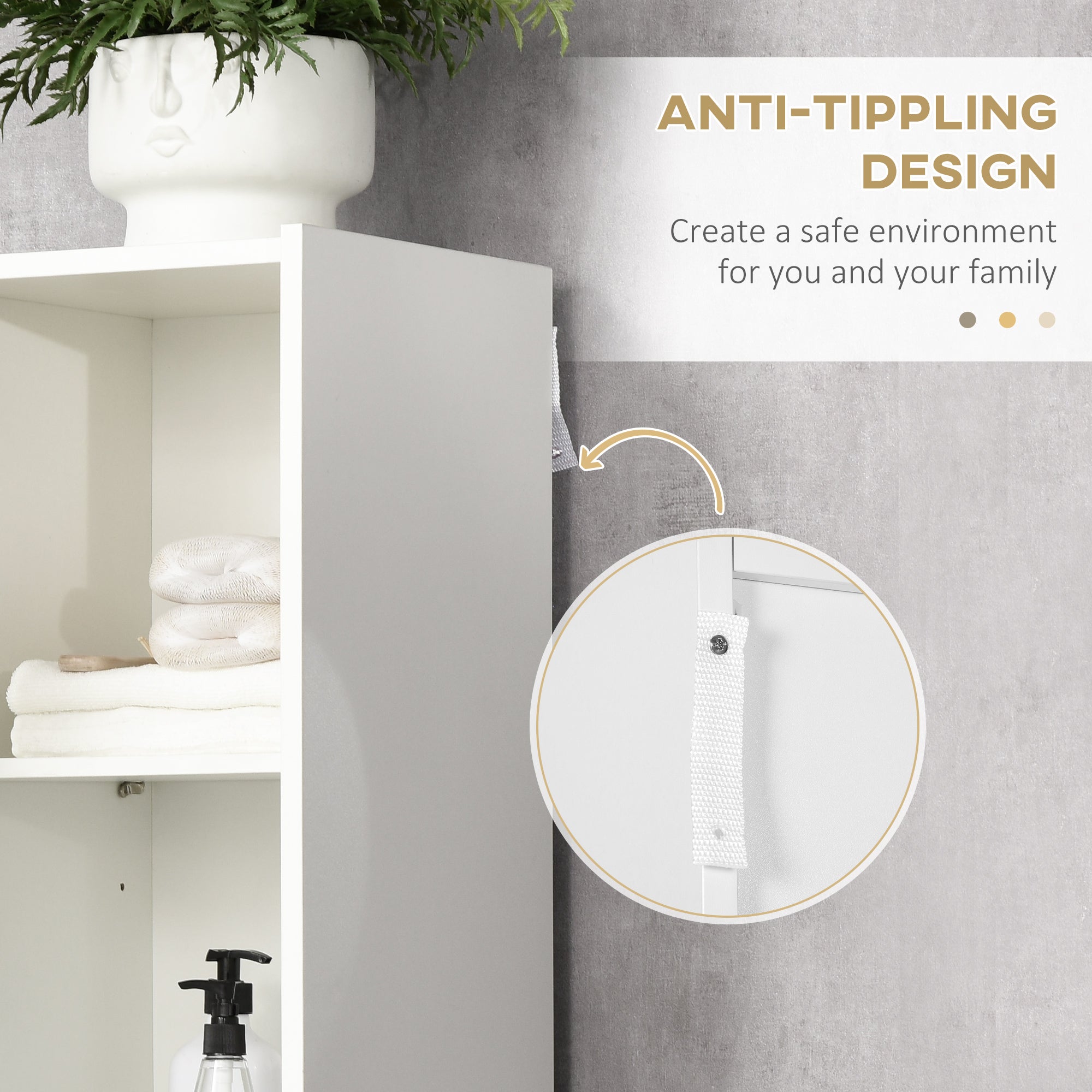 Kozy Tall Bathroom Cabinet with Adjustable Shelves, 5-Tier Modern Freestanding Tallboy with Storage Cabinets, White