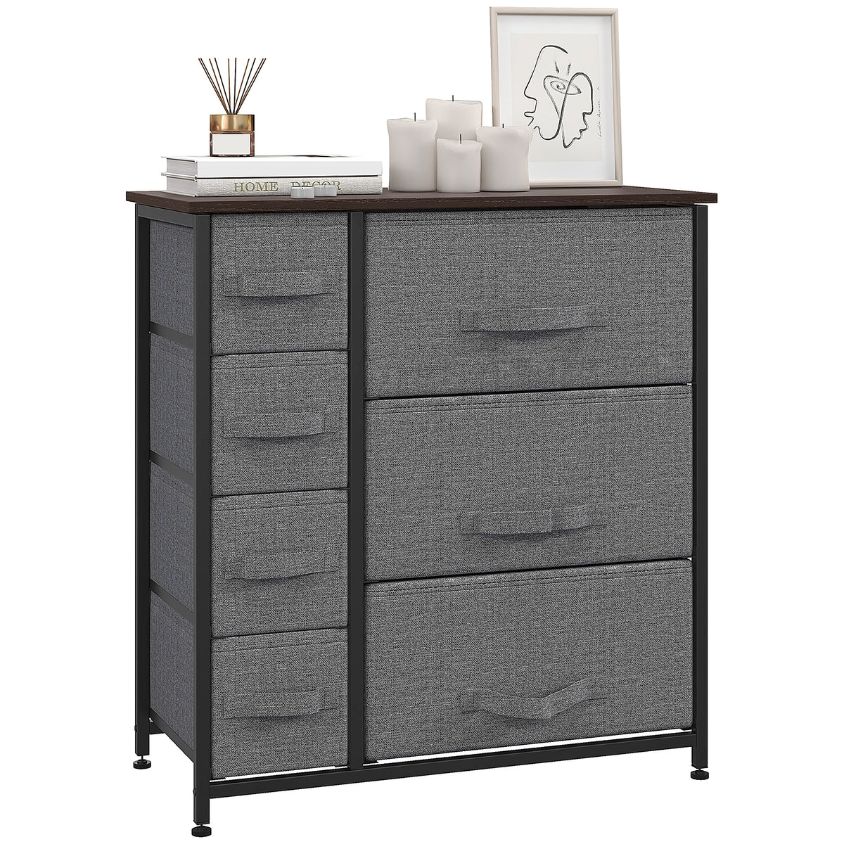 Kozy Chest of Drawers with 7 Drawers, Fabric Drawers with Large Storage Space, Drawers Dresser with Metal Frame, Adjustable Feet for Bedroom Living Room, Dark Grey
