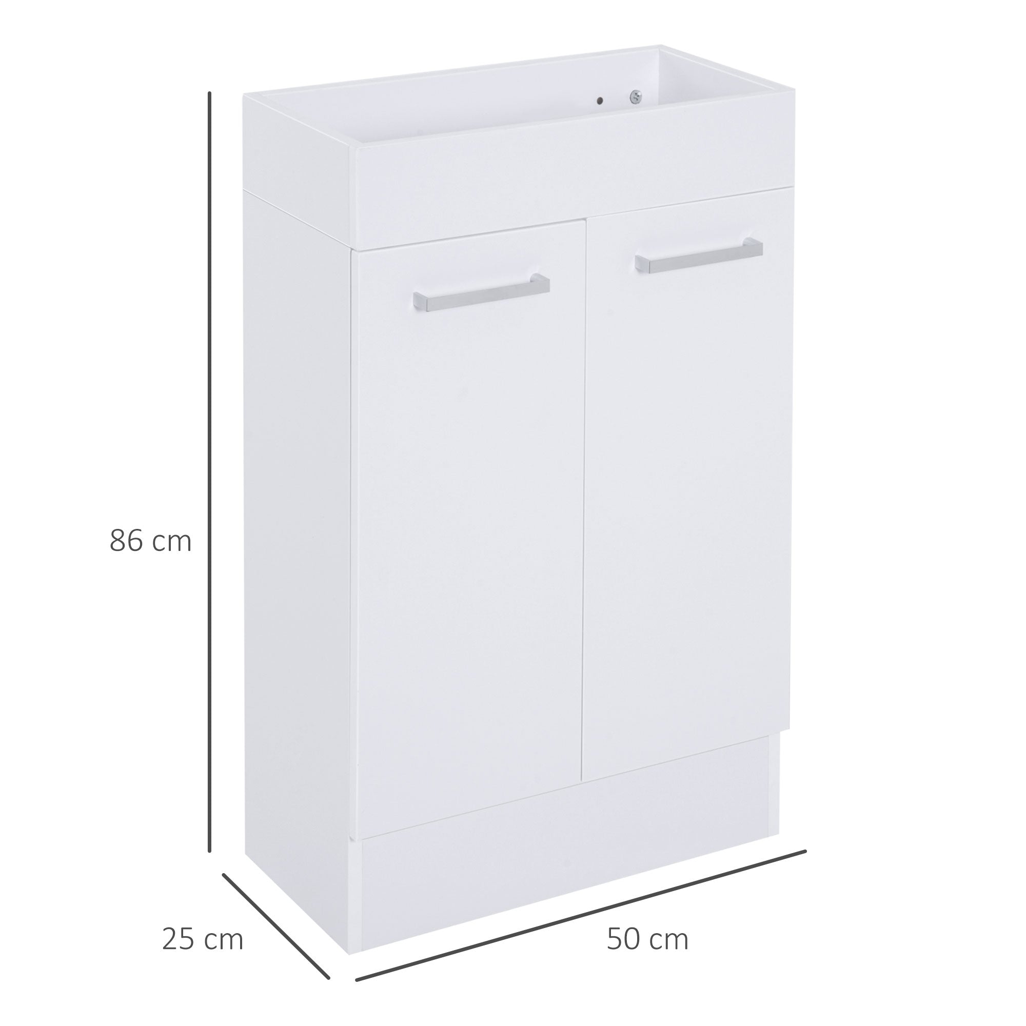 Kleankin Freestanding Vanity Unit, 500mm Under Sink Bathroom Cabinet with Ceramic Basin and Storage, Home Furniture, White