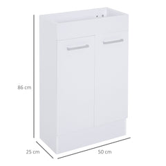 Kleankin Freestanding Vanity Unit, 500mm Under Sink Bathroom Cabinet with Ceramic Basin and Storage, Home Furniture, White